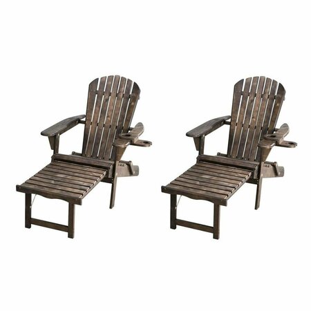 CONSERVATORIO 70 in. Oceanic Collection Adirondack Chaise Lounge Chair Foldable, Cup, Dark Brown-Set of 2 CO3285704